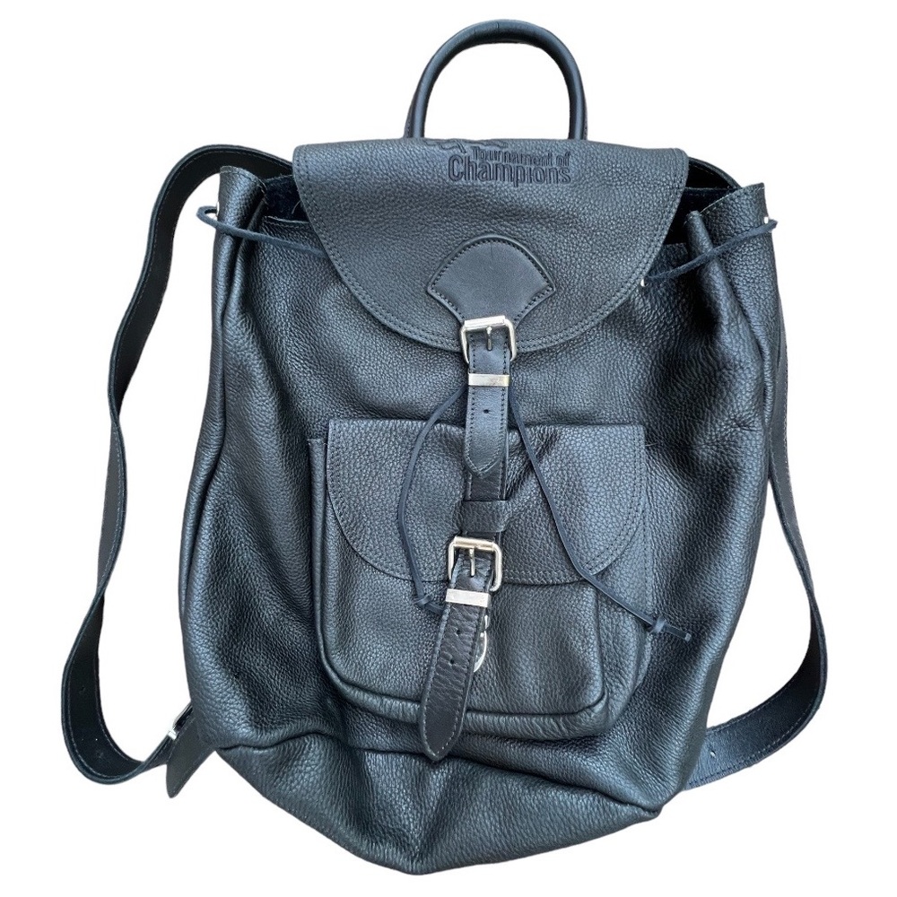 COPY - Vintage ROOTS CANADA Pebbled Leather Large Black Buckle drawstring backp…